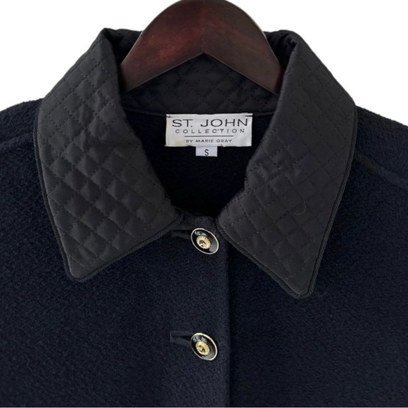 St. John Black Mid Length Boucle Knit Coat Size Small - Picture 2 of 9